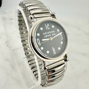 Arizona Jean Co. Women’s Silver Tone Black Dial Stretch Band Watch - New Battery